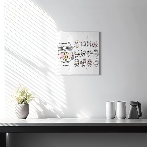 Čtvercové nástěnné hodiny Vintage plakát se sovami