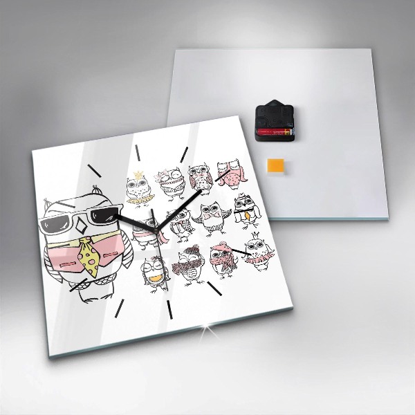 Čtvercové nástěnné hodiny Vintage plakát se sovami