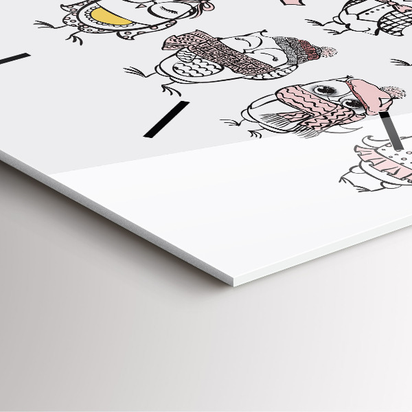 Čtvercové nástěnné hodiny Vintage plakát se sovami