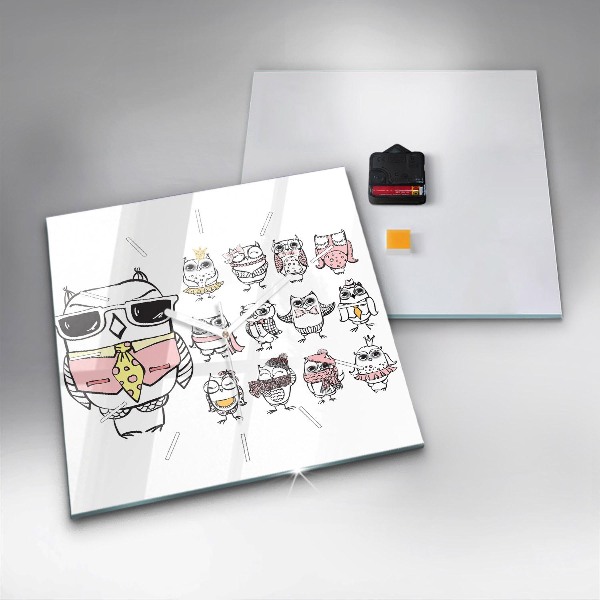 Čtvercové nástěnné hodiny Vintage plakát se sovami