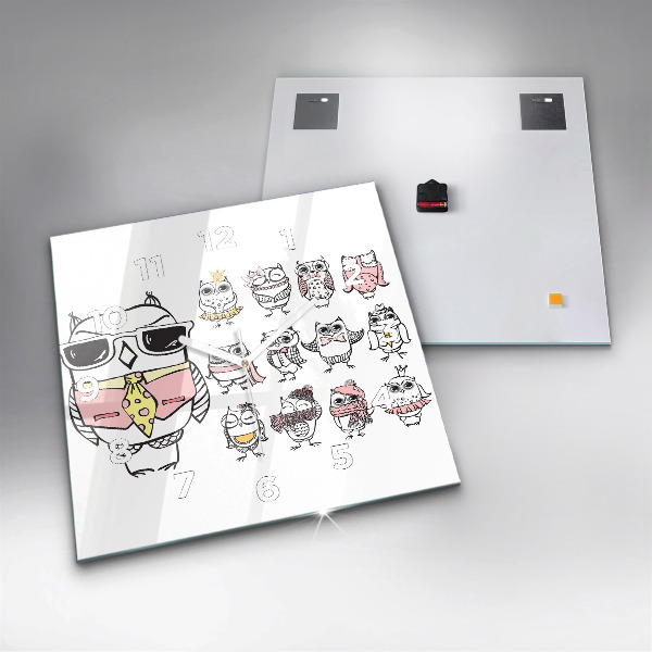 Čtvercové nástěnné hodiny Vintage plakát se sovami