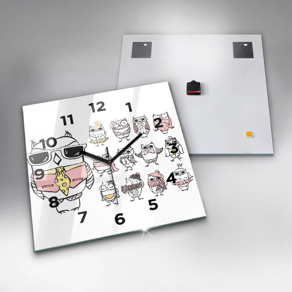 Čtvercové nástěnné hodiny Vintage plakát se sovami