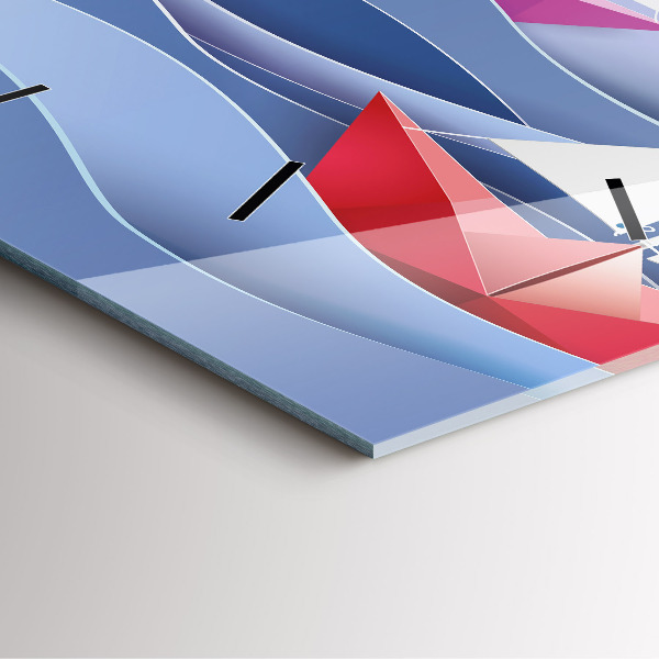 Čtvercové nástěnné hodiny Origami barevné plachetnice