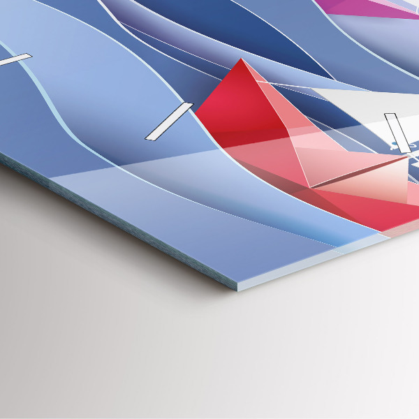 Čtvercové nástěnné hodiny Origami barevné plachetnice