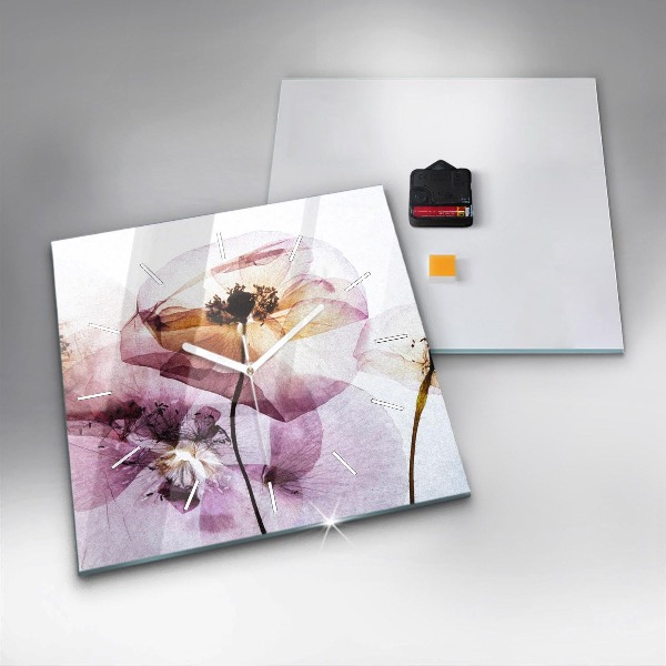 Čtvercové nástěnné hodiny Suché květy máku