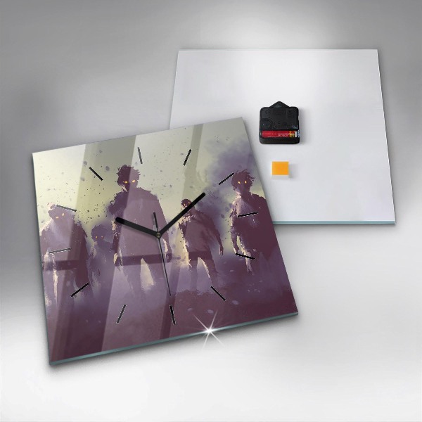 Čtvercové nástěnné hodiny Zombie v noci - halloween