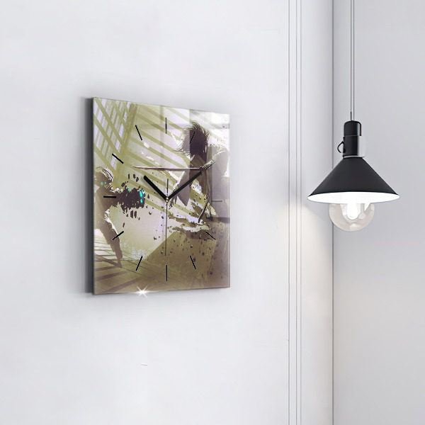 Čtvercové nástěnné hodiny Boj mezi robotem a samurajem