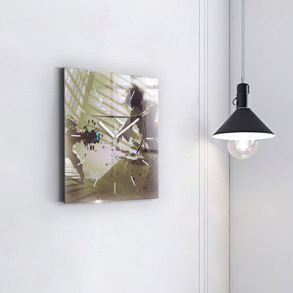 Čtvercové nástěnné hodiny Boj mezi robotem a samurajem