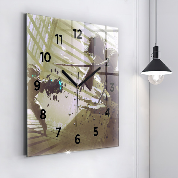 Čtvercové nástěnné hodiny Boj mezi robotem a samurajem