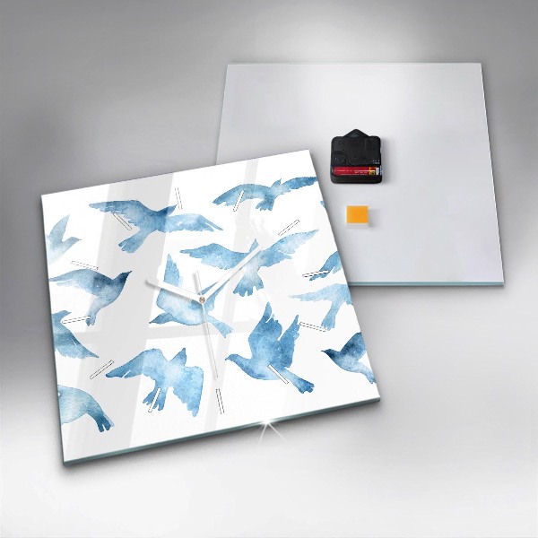 Čtvercové nástěnné hodiny Létající modří ptáci