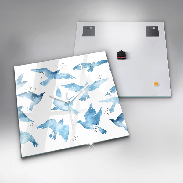 Čtvercové nástěnné hodiny Létající modří ptáci