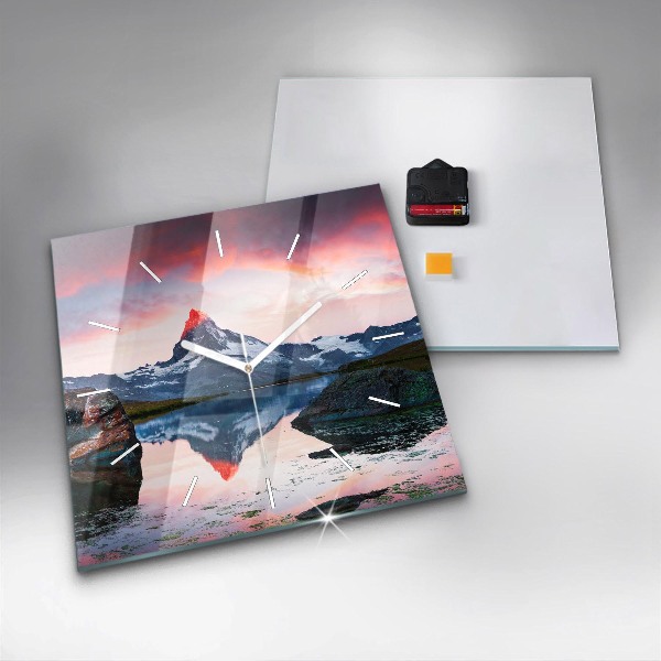 Čtvercové nástěnné hodiny Stellisee Matterhornské jezero