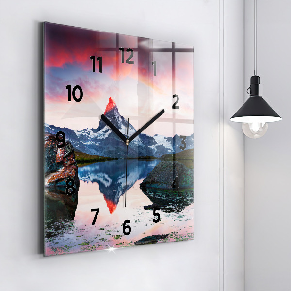 Čtvercové nástěnné hodiny Stellisee Matterhornské jezero