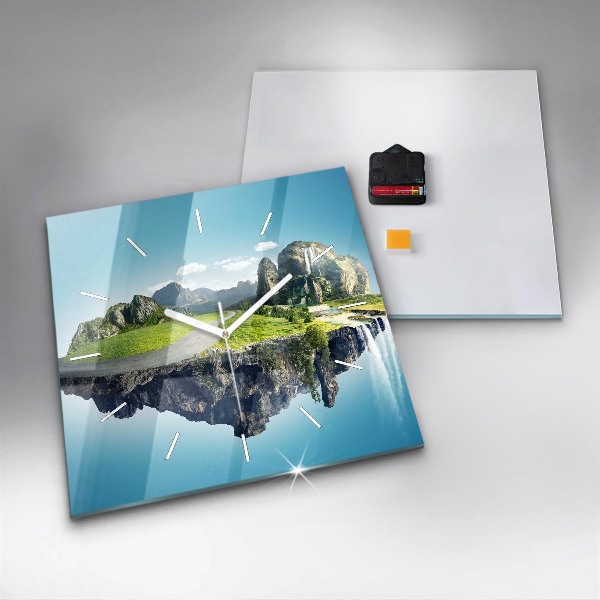 Čtvercové nástěnné hodiny Létající ostrov