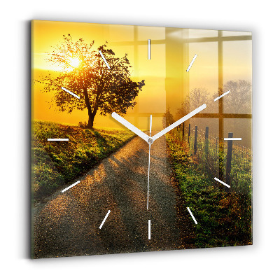 Čtvercové nástěnné hodiny Mlha při východu slunce