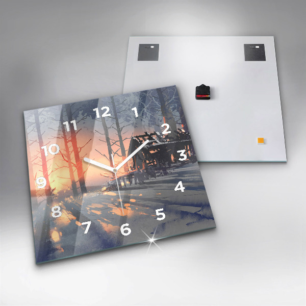 Čtvercové nástěnné hodiny Zimní krajina stromů