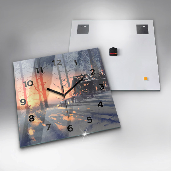 Čtvercové nástěnné hodiny Zimní krajina stromů