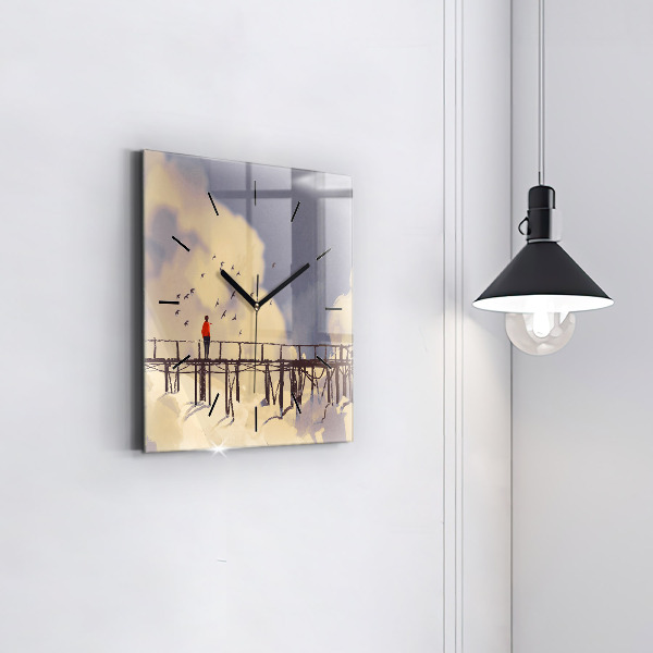 Čtvercové nástěnné hodiny Muž na starém mostě