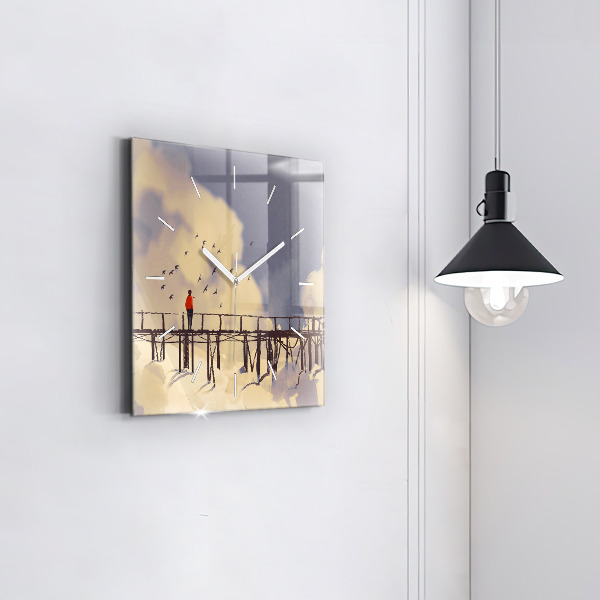 Čtvercové nástěnné hodiny Muž na starém mostě
