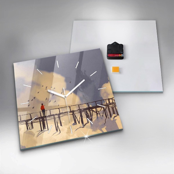 Čtvercové nástěnné hodiny Muž na starém mostě