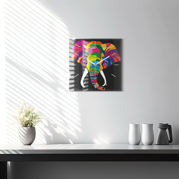 Čtvercové nástěnné hodiny Barevný slon