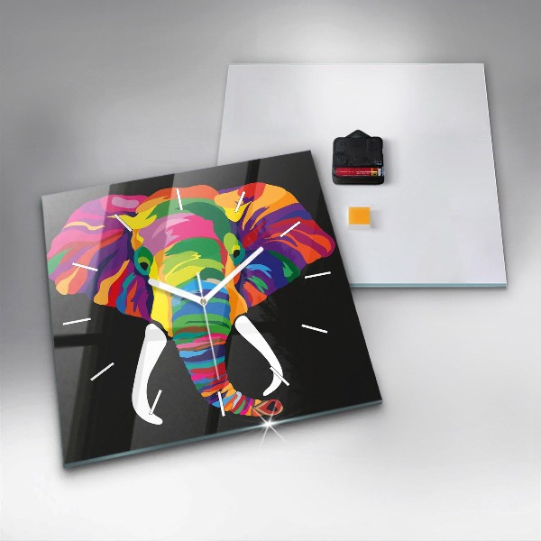 Čtvercové nástěnné hodiny Barevný slon