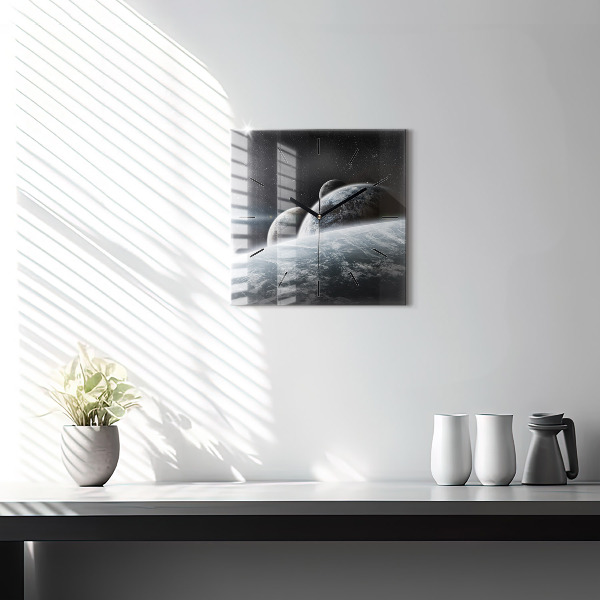 Skleněné hodiny čtvercové Vesmír a planety