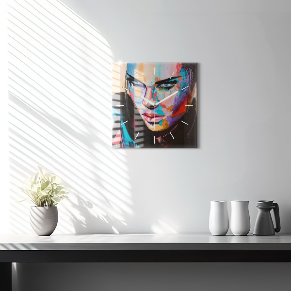 Čtvercové nástěnné hodiny Portrét ženy