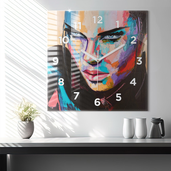 Čtvercové nástěnné hodiny Portrét ženy