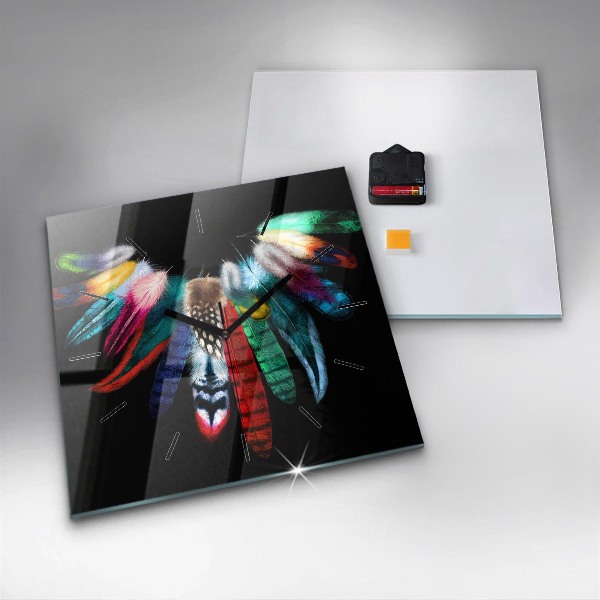 Čtvercové nástěnné hodiny Barevné ptačí peří