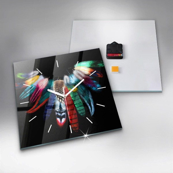 Čtvercové nástěnné hodiny Barevné ptačí peří