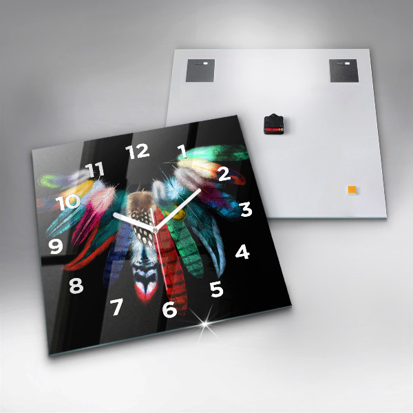 Čtvercové nástěnné hodiny Barevné ptačí peří