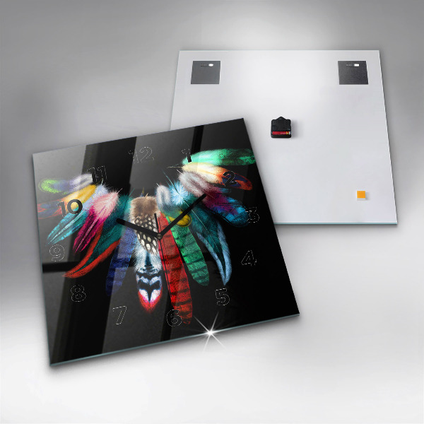 Čtvercové nástěnné hodiny Barevné ptačí peří