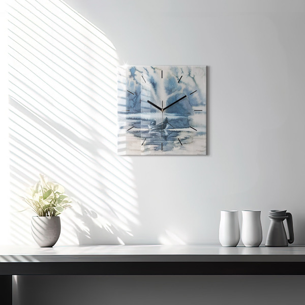 Čtvercové nástěnné hodiny Rybář na jezeře