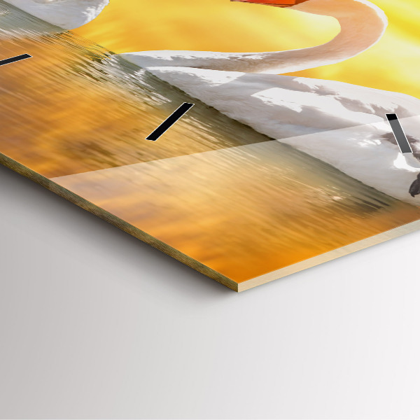 Čtvercové nástěnné hodiny Zamilované labutě