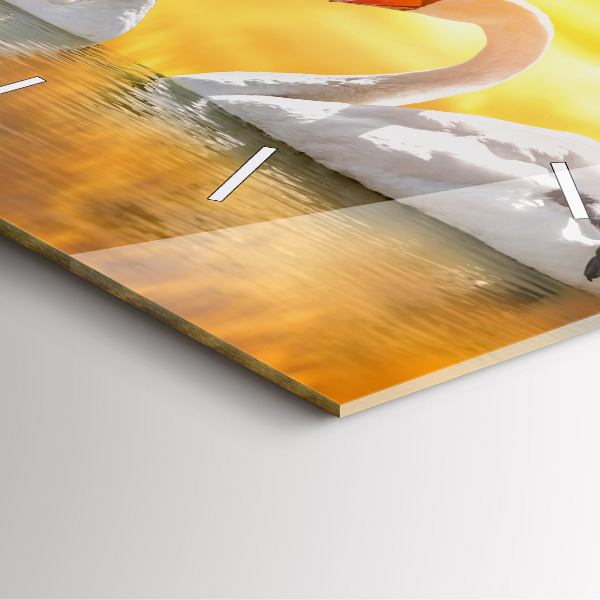 Čtvercové nástěnné hodiny Zamilované labutě