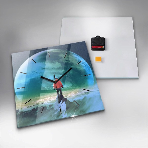 Čtvercové nástěnné hodiny Muž na Měsíci