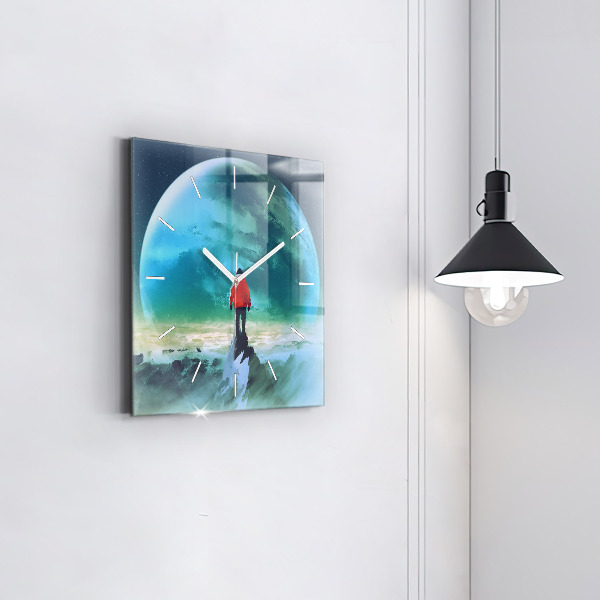 Čtvercové nástěnné hodiny Muž na Měsíci