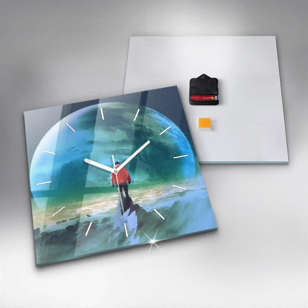 Čtvercové nástěnné hodiny Muž na Měsíci