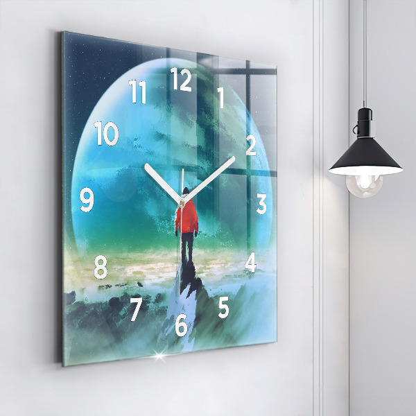 Čtvercové nástěnné hodiny Muž na Měsíci