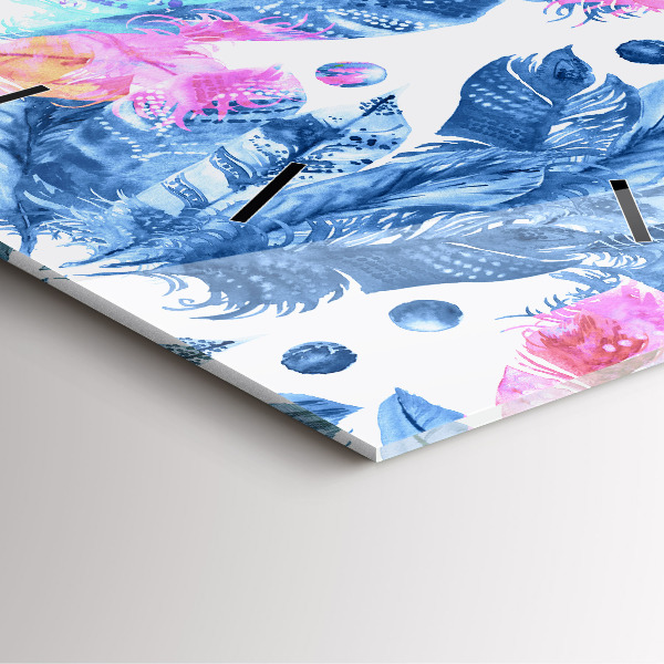 Čtvercové nástěnné hodiny Barevné peří