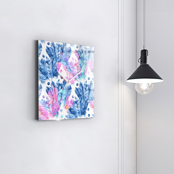 Čtvercové nástěnné hodiny Barevné peří