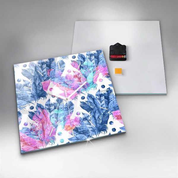 Čtvercové nástěnné hodiny Barevné peří