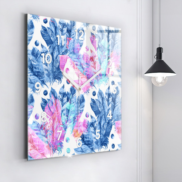 Čtvercové nástěnné hodiny Barevné peří