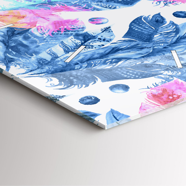 Čtvercové nástěnné hodiny Barevné peří