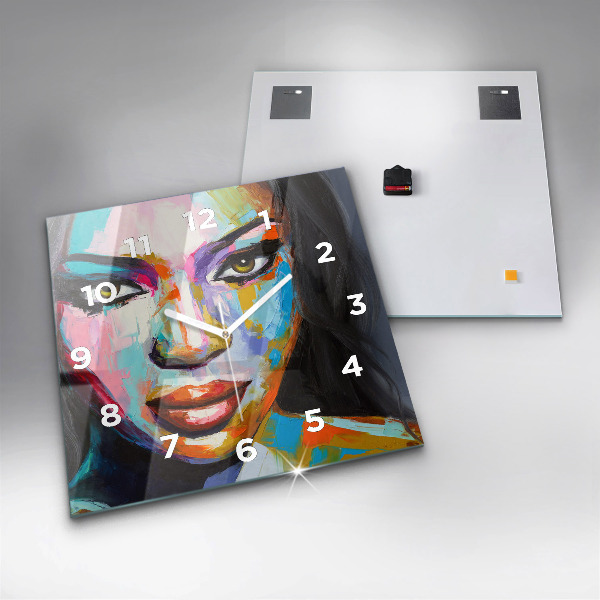 Čtvercové nástěnné hodiny Barevná tvář ženy