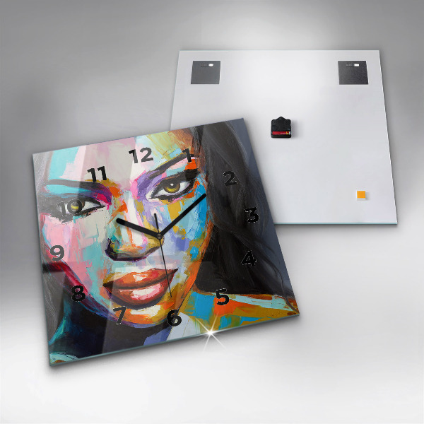 Čtvercové nástěnné hodiny Barevná tvář ženy