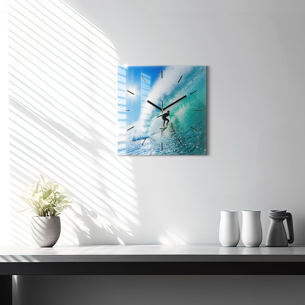 Skleněné hodiny čtvercové Surfování na Havaji