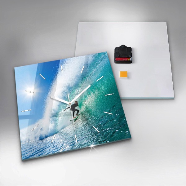 Skleněné hodiny čtvercové Surfování na Havaji