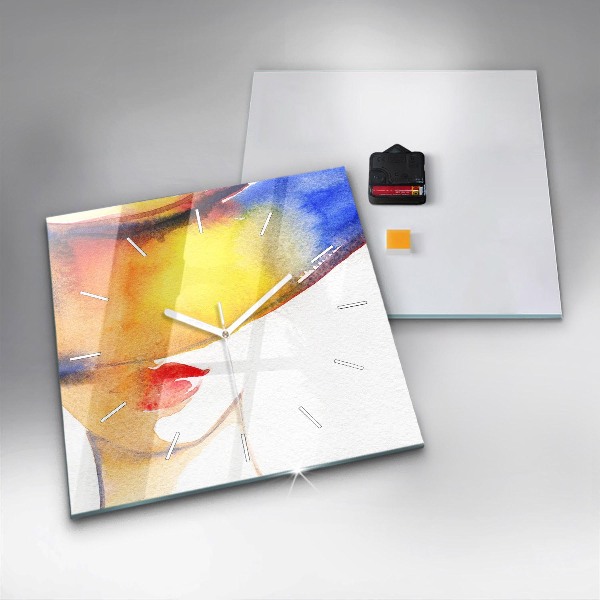 Čtvercové nástěnné hodiny Žena v klobouku